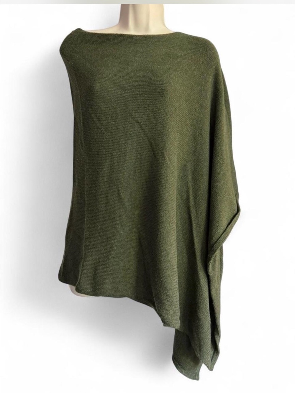 J Crew Olive Green Wool Cashmere Blend Knit Poncho OS Lightweight Soft Classic